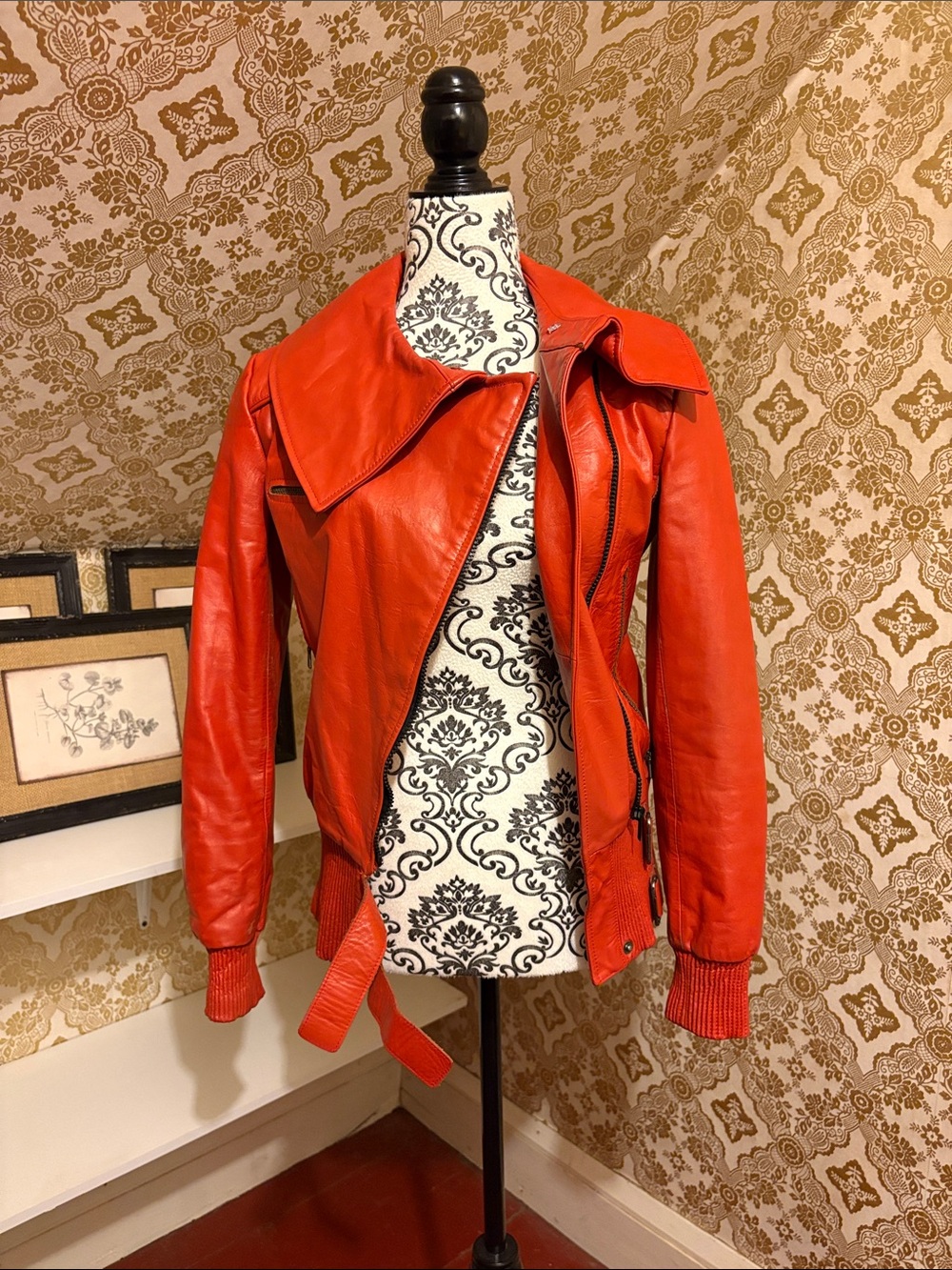 Rudsak Collection Red/orange Leather Moto Jacket Oversized Collar